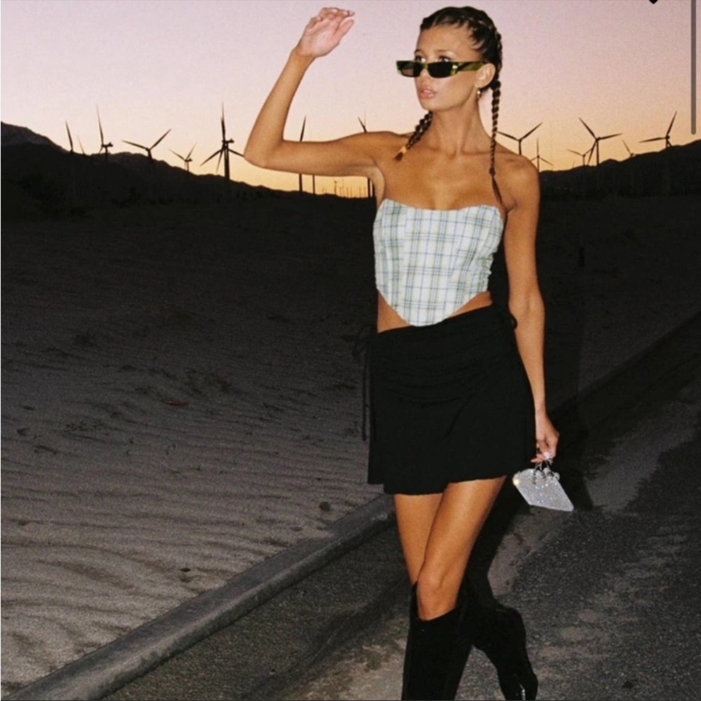 Princess Polly maiya strapless top green check